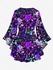Plus Size Flare Sleeves Glitter Colorful Skulls Rose Flower Leaf Print Ombre Lattice Top - 6x