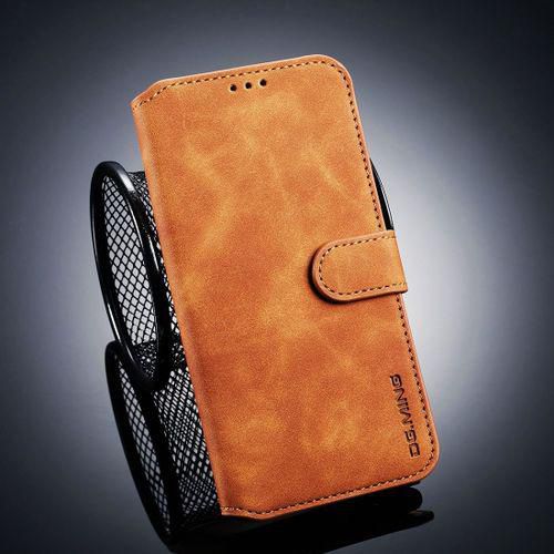 DG.MING Retro Oil Side Horizontal Flip Case For OnePlus 6T, With Holder & Card Slots & Wallet (Brown)