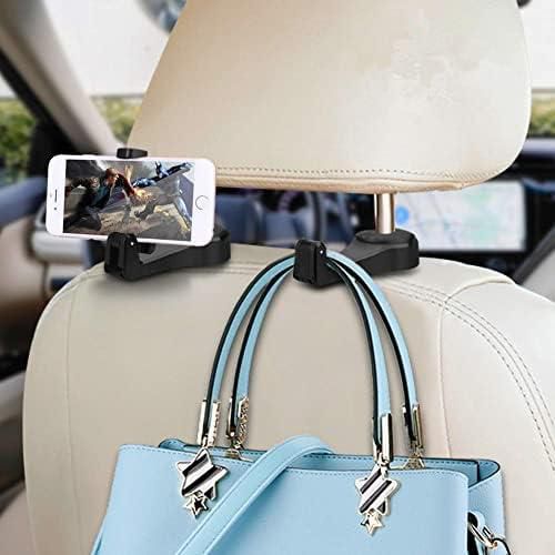 Car Headrest Hook with Phone Holder Normei 2 in 1 Auto Vehicle Back Seat Headrest Hanger Hooks for Purse Luggage Bags Cloth Grocery (2 Pack)