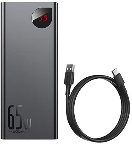 Baseus Powerbank 20,000 mAh, PD 65W QC 4.0 Quick Charge USB-C with 4 Outputs for Apple iPhone, iPad, Samsung Galaxy, Tablets, Oppo, Huawei, Xiaomi, Asus ROG - Black (Black)