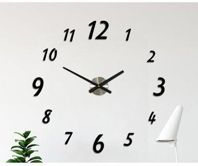 ساعة حائط بدون إطار بملصق عاكس ثلاثي الأبعاد أسود 70 x 70سم