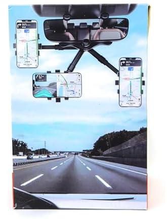 حامل موبايل للسيارة متعدد الوظائف لمرآة الرؤية الخلفية، حامل قابل للدوران 360 درجة، لكل الموبايلات، حامل سيارة قابل للتعديل