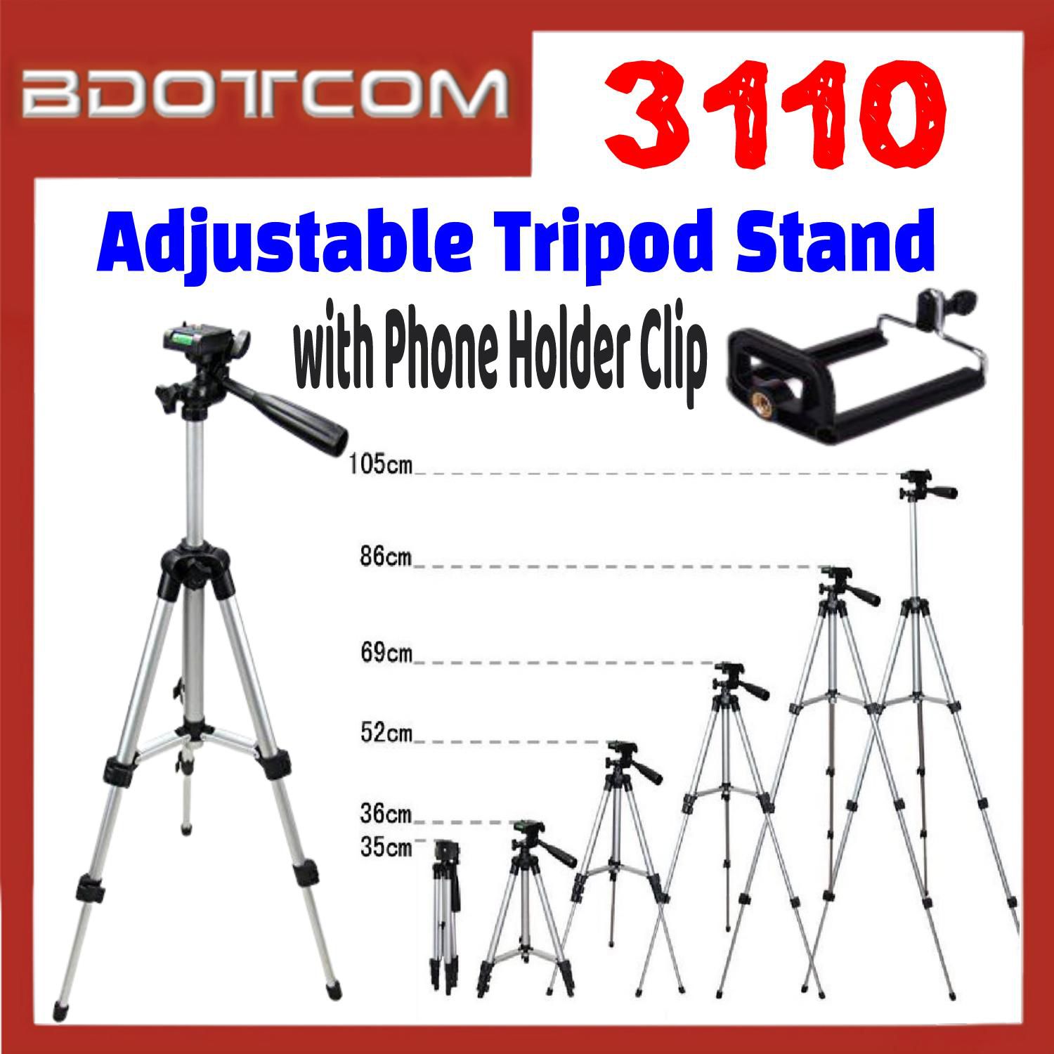 [ Ready Stock ] 3110 Adjustable Tripod Stand with Phone Holder Clip for Smartphone
