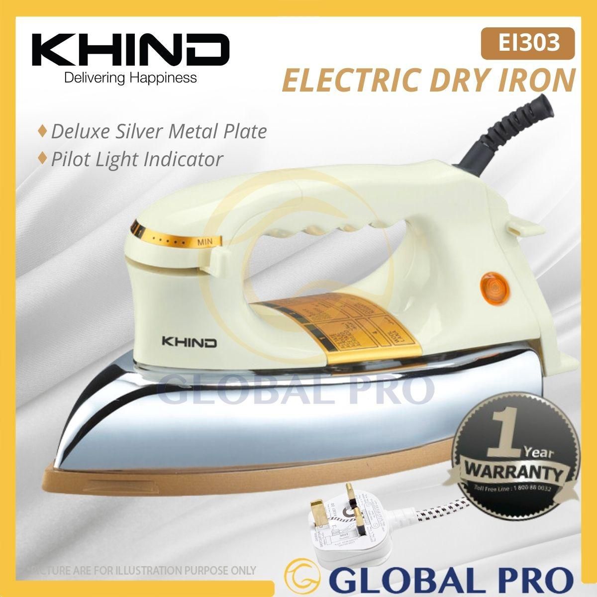 KHIND EI303 Electric Dry Iron Ceramic Coated Sole Plate 6 Temperature Settings
