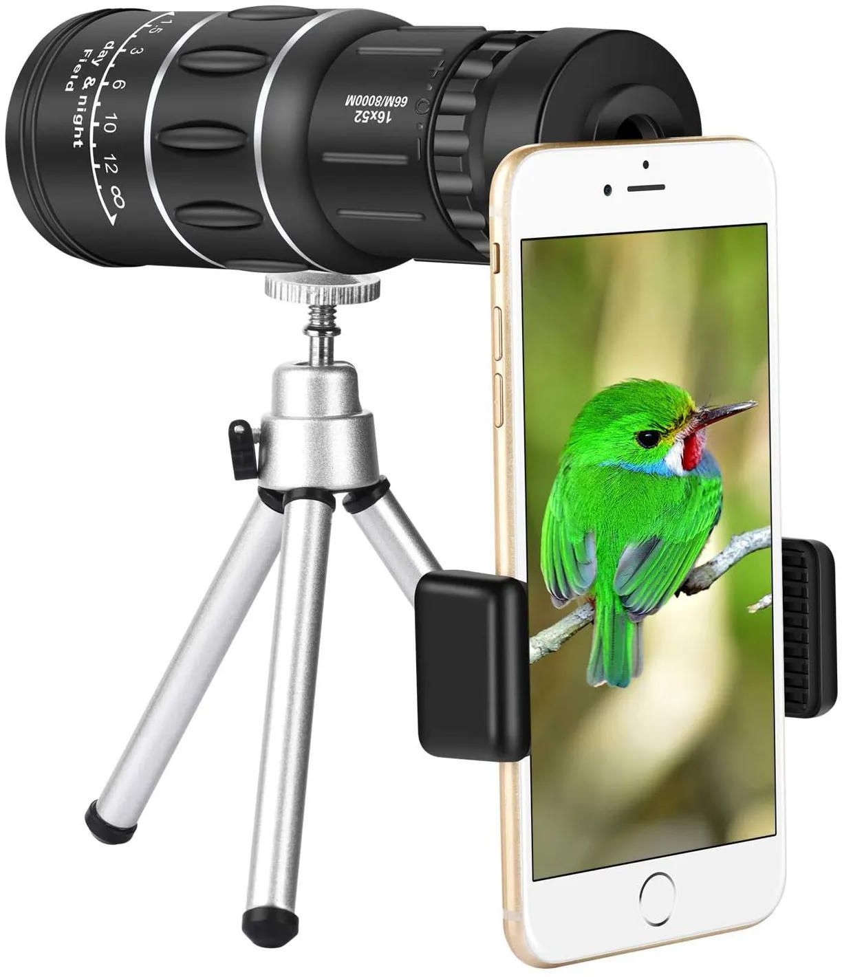 outdoors 16x52 High magnification Double tone high definition Straight cylinder Single cylinder children mobile phone photograph telescope