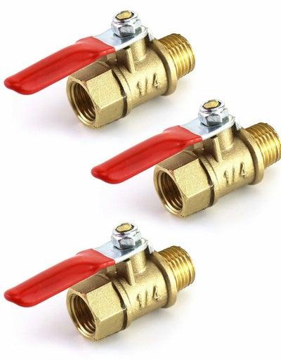 Ball Valve, 1/4" Male x Brass Valve with Vinyl Handle for Shutting Off Water, Oil, Gas, Air Compressors (3 Pcs)