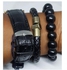 Royal Men Black Leather Watch With Leather + Unique Bracelets