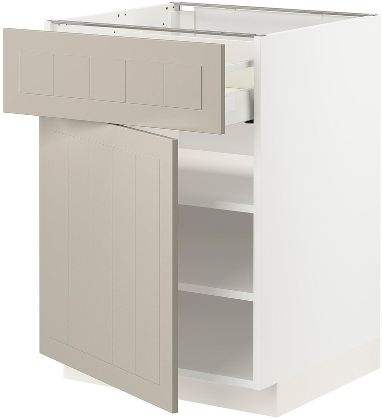 METOD / MAXIMERA خزانة قاعدة مع درج/باب - أبيض/Stensund بيج ‎60x60 سم‏