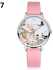 Lvpai Women's Casual Butterfly Flower Faux Leather Strap Roman Numeral Wrist Watch-Silver Case + Pink Band