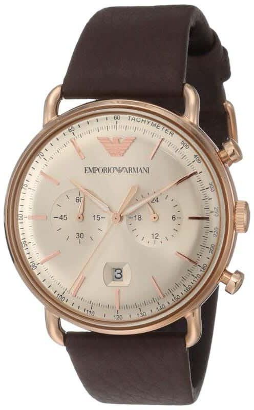 Get Emporio Armani AR11106 Analog Dress Watch, Leather Strap, For Men - Brown with best offers | Raneen.com