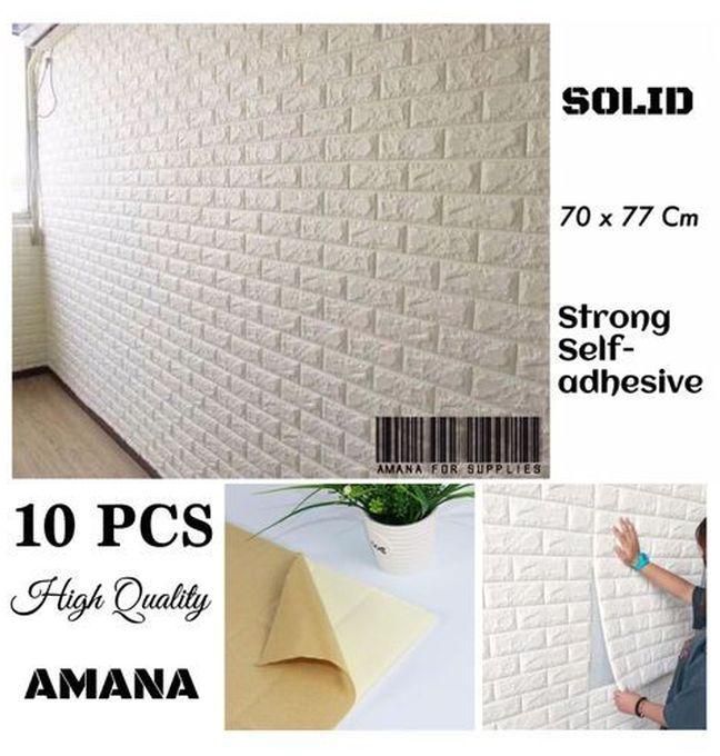 Modern 3D Self Adhesive Brick Pattern Wall Paper 70x77 Cm - 10 Pcs - White (7 ML)