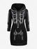 Plus Size Bat Zipper 3D Print Halloween Skeleton Style Chains Drawstring Hooded Dress - 4xl