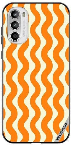 Protective Case Cover For Motorola Moto G82 Vertical Groovy Chevron Orange Stripe Autumn Pattern Design Multicolour