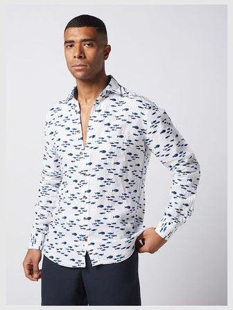 Casual Floral Long Sleeve Shirt White-Blue