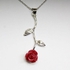 Handmade Red Stone Flower Pendant Necklace Silver Platinum