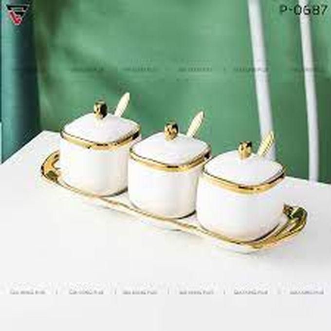 Ceramic Sugar/Tea/Coffee 3pc Dish Set With Tray-White
