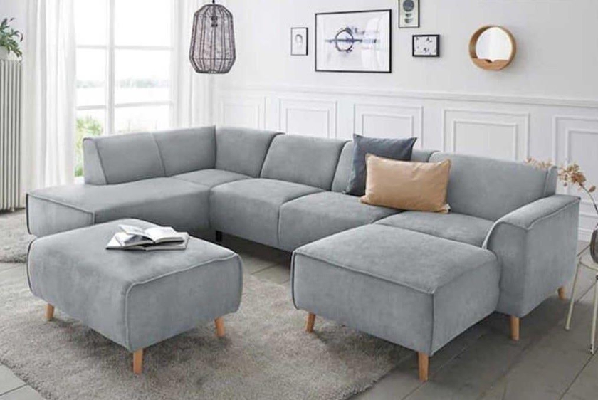 Get Natural Beech Wood L-Shape Sofa, 75x80x200x300 cm - Grey with best offers | Raneen.com