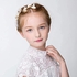 Princess Wedding Headpiece, Pearl Crystal Gold Leaf White Flowers Headwear for Wedding Tiara Flower Headband Accessories for Girl-Suitable for Shows, Wedding, Children' Day
