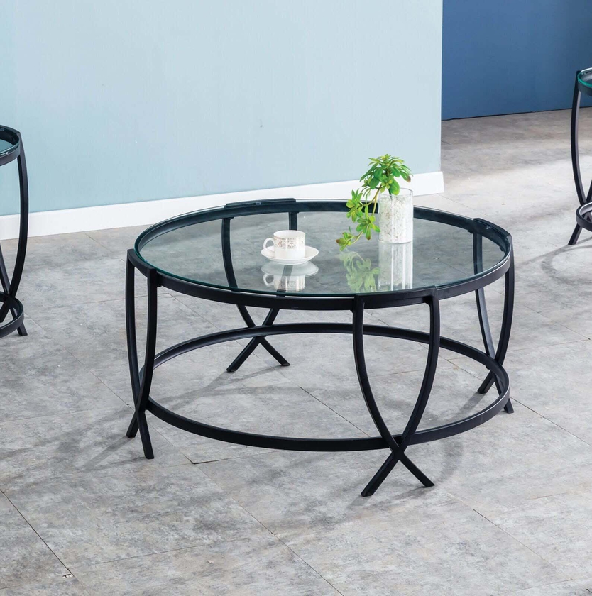 Get Steel Modern Center Table, Glass Surface, 45× 80 cm - Black Clear with best offers | Raneen.com