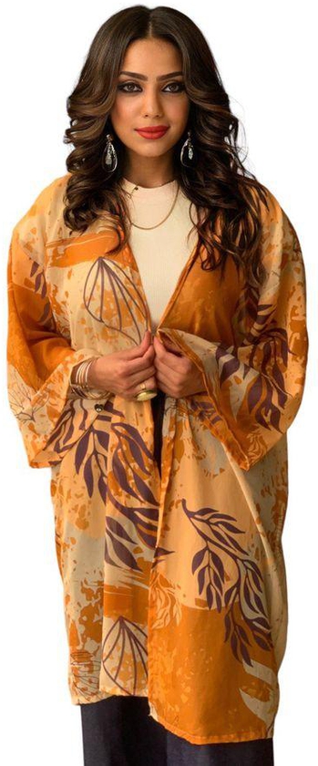 Blouse Barn Orange Leaves Summer Kimono