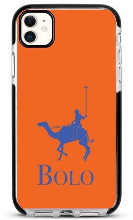 غطاء حماية واق لهاتف أبل آيفون 11 طبعة كاملة بلون برتقالي بتصميم شعار وكلمة "Bolo"