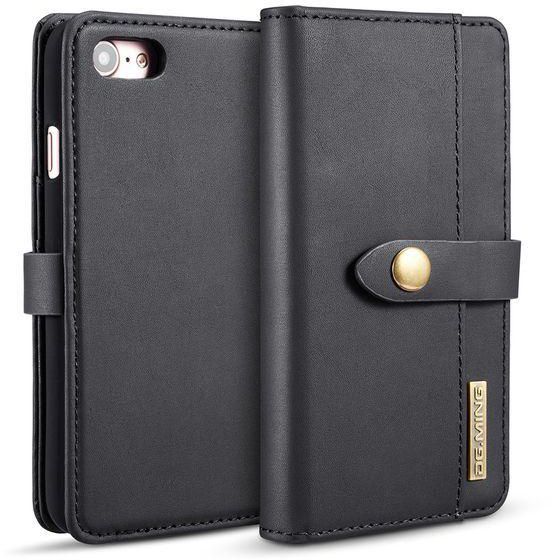 DG.MING Lambskin Detachable Horizontal Flip Magnetic Case For IPhone 8 & 7, With Holder & Card Slots & Wallet -Black