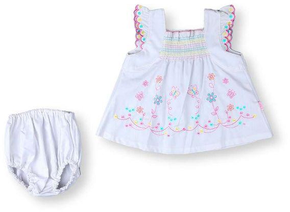 Baby Girls Cotton Summer Dress With Shorts - White