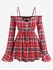Plus Size Plaid Heart Buckle Buttons Off Shoulder Poet Sleeves Ruched T-shirt - 4x | Us 26-28