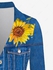 Plus Size 3D Jeans Sunflower Printed Long Sleeves Shirt - 5x | Us 30-32
