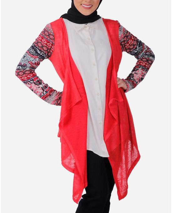 Guzel House Long Cardigan -Coral Red