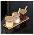 Set of 3 spice clear glass jars with bamboo lid, spoon bamboo, stand storage.