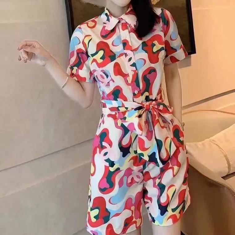 Fashionable printed jumpsuit for women's summer new high-end waistband slimming wide leg pants set