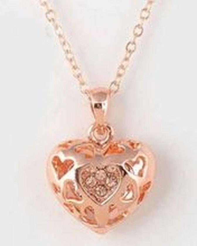 Plated Heart Necklace With Austrian Crystals - Gold