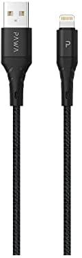 Pawa Nylon Braided 2.4A Data & Quick Charging Compatible with Lightning Cable 2m/6.5ft; Compatible with iPhone 14 Pro/14 Pro Max/13 Pro Max/13 Pro, iPhone 12 Pro Max/12 Pro, etc. - Black