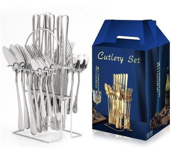 Silver Plated Stainless Steel Cutlery Set With Rack