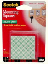 3M Scotch 111 Heavy Duty Mounting Squares, 1' X 1", 16 Squares/Pack