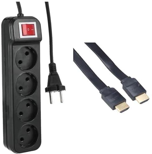 TV Essential Bundle (Zero z20 power strip joint 4 sockets with power button - black, 1.5m + 1.5M - Gold Plated HDMI Cable Male to Male HDTV 3D 1080P Full HD)