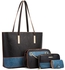 Blue and Black Patchwork Leather Tote Bag Set - Women's 4-Piece Top-Handle Shoulder Bags for office and daily use