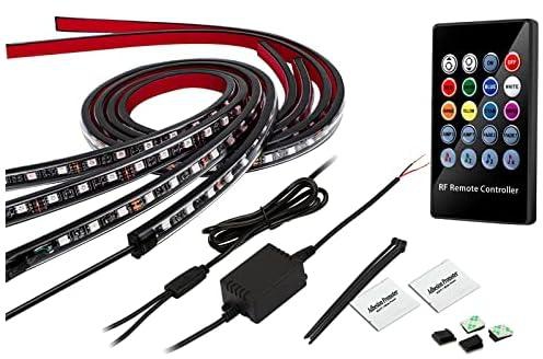 BLIAUTO LED Underglow Strip Lights Kit for Car Exterior RGB Neon Accent Lights Underbody Under Car Glow 4pcs Wireless Remote Control Music Sync Lights for Car Truck Jeep SUV Pickup Waterproof 60x90cm