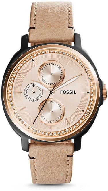 Fossil Chelsey Women's Rose Gold Dial Leather Band Multifunction Watch - ES3772