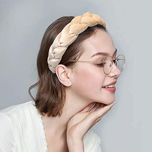Velvet Braided Headband Fashion Braided Head Band Twist Hairbands Beige Braid Head Band Hair Accessories for Girl Woman (2 Pieces)