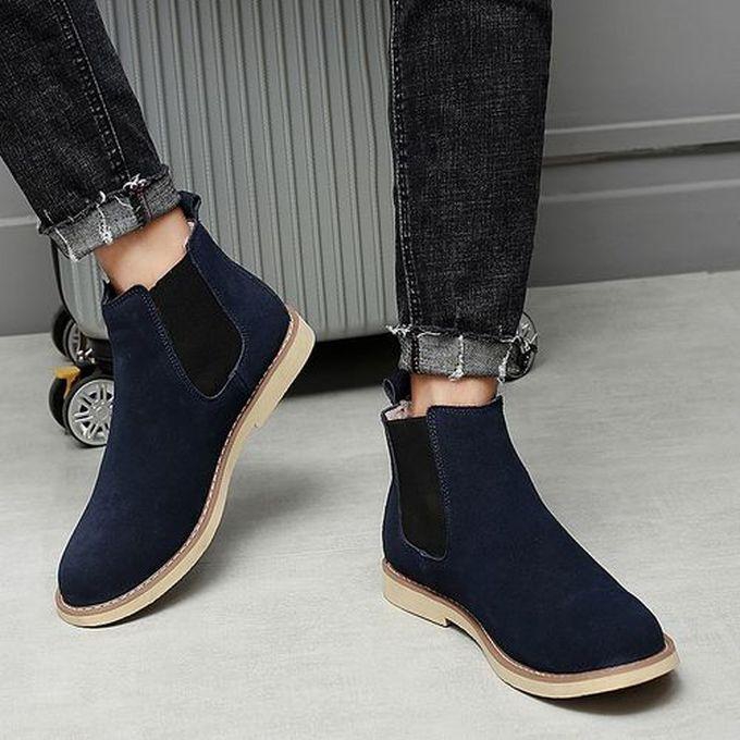 Fashion Mens Casual Slip On Ankle Boots - Navy Blue