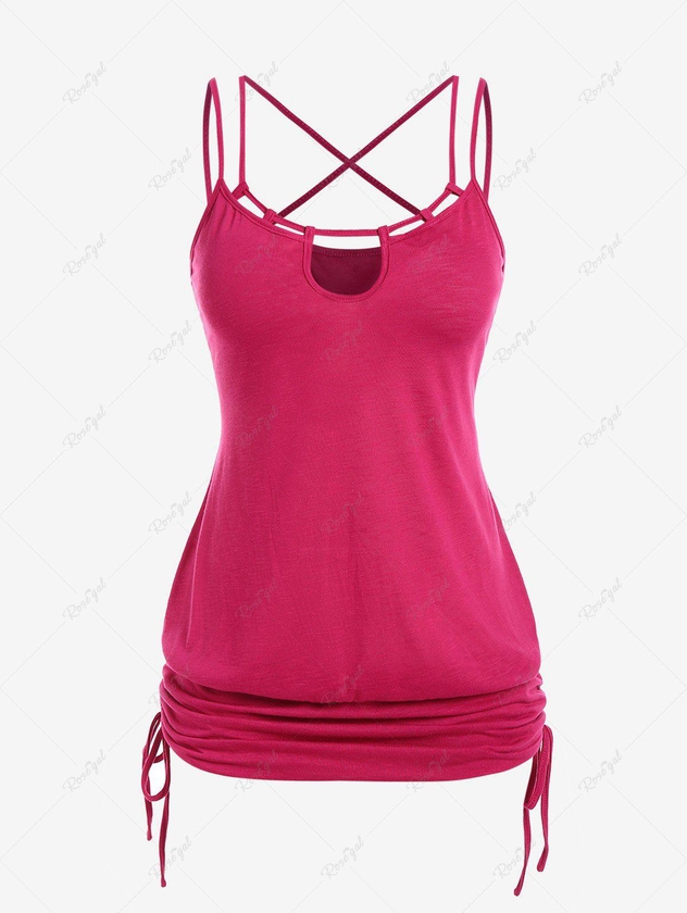 Plus Size Strappy Cinched Ruched Keyhole Cutout Cami Top - L | Us 12