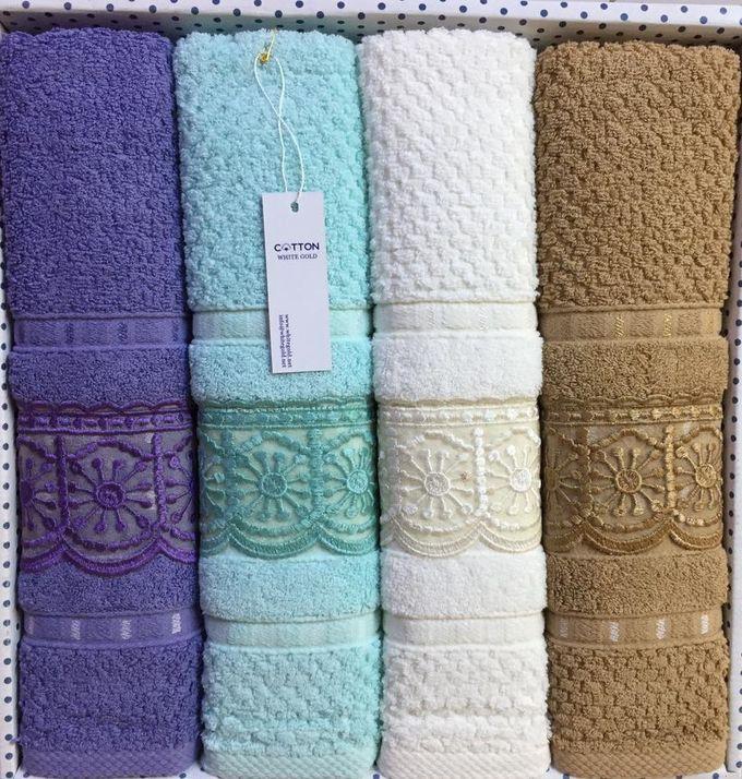 Cotton Jacquard Bath Towel - White Gold Lana - 4 Pcs - 60*120 CM