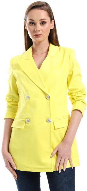 Esla Notched Lapel Buttoned Yellow Blazer