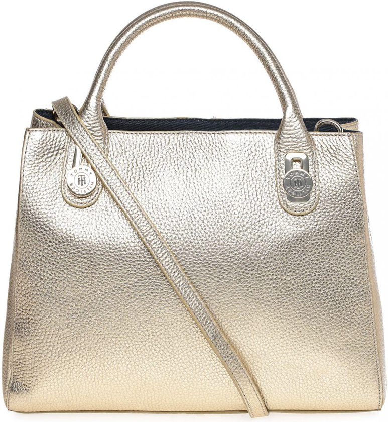 تومي هيلفيغر حقيبة جلد للنساء-ذهبي معدني - حقائب تسوق