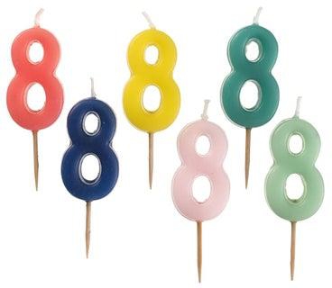 Number 8 Cake Candle - Assorted 7cm