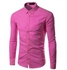 New Off Shirt Men 2016 Autumn Fashion Solid Color Slim Fit Long Sleeve HOT PINK S