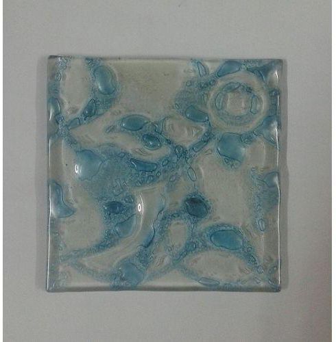 Generic Painted Glass Plate 10*10 Cm - Light Blue & Gray