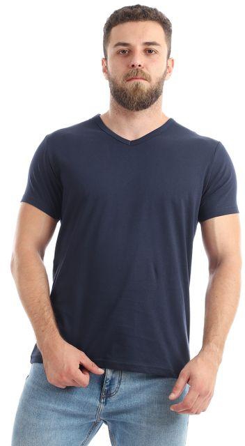 Kady Basic V-Neck Short Sleeves T-shirt - Navy Blue